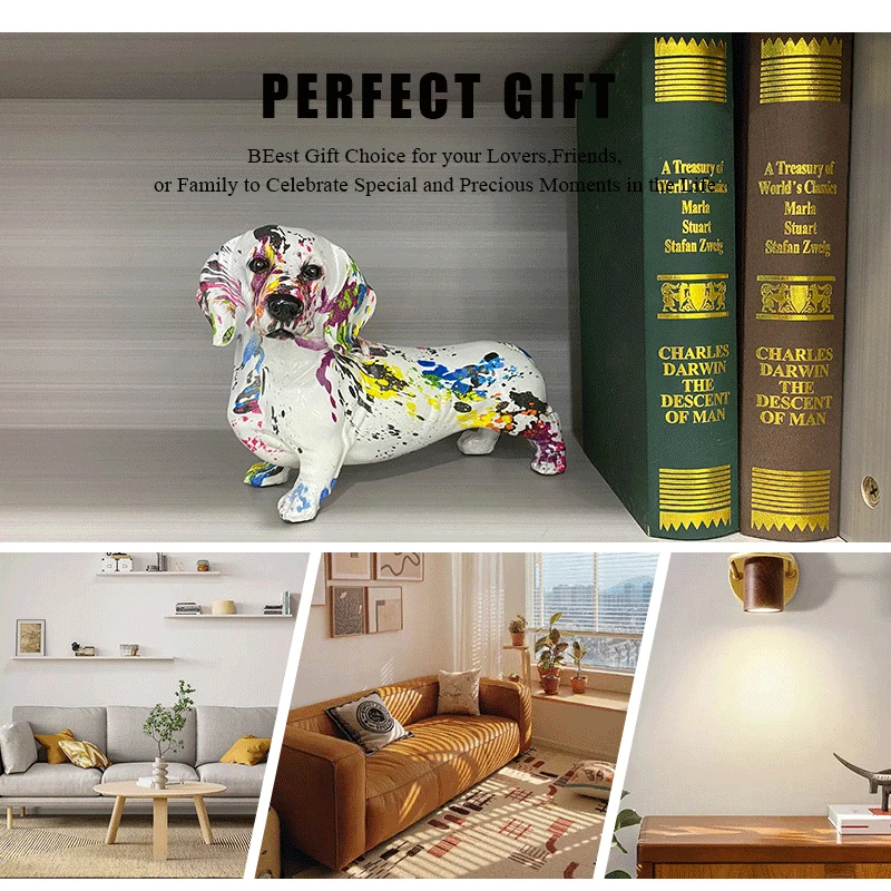 Charming Resin Dachshund Dog Statue A Vibrant Graffiti Art Collectible for Stylish Interior Decor in Your Home, Living Room, or Desktop Display