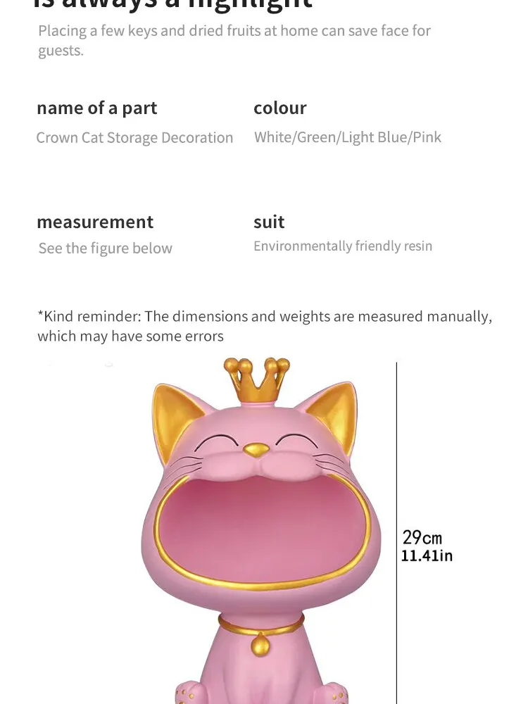 Cat Ornaments Fortune Crown Big Mouth Cat Key Storage Tray, Elegant Housewarming Sculpture Gift with Light Luxury Decorative Touch