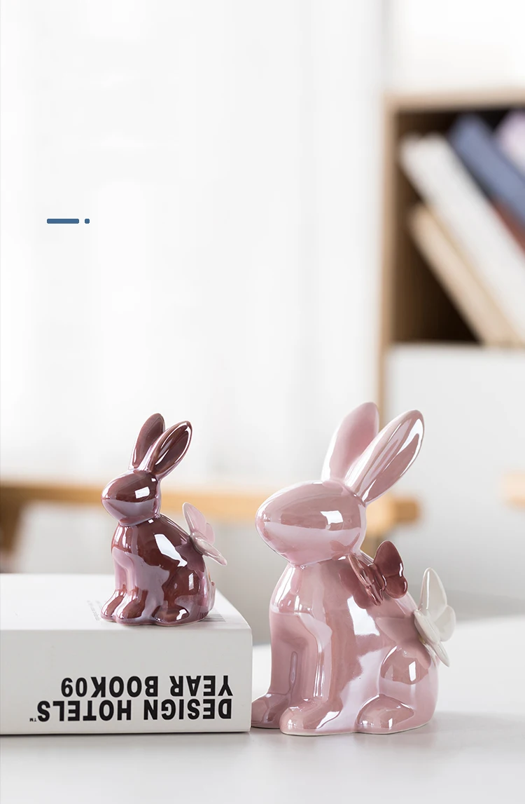 Adorable Rabbit Figurine Ceramic Home Decor Accent with Butterfly Details - Perfect Aesthetic Ornament for Kawaii Room Decor and Ideal Christmas Gift Accessory