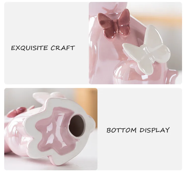 Adorable Rabbit Figurine Ceramic Home Decor Accent with Butterfly Details - Perfect Aesthetic Ornament for Kawaii Room Decor and Ideal Christmas Gift Accessory