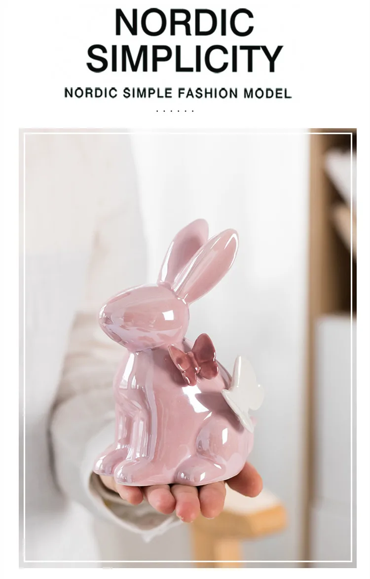Adorable Rabbit Figurine Ceramic Home Decor Accent with Butterfly Details - Perfect Aesthetic Ornament for Kawaii Room Decor and Ideal Christmas Gift Accessory