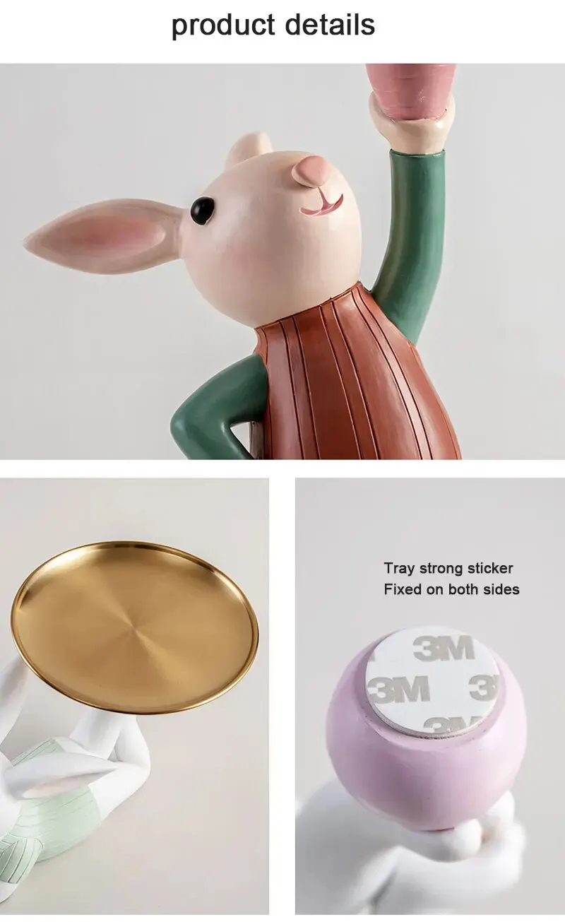 Nordic Creative Rabbit Figurine Tray Adorable Living Room and Entrance Décor for Stylish Key Storage - Perfect Housewarming and New Home Gifts