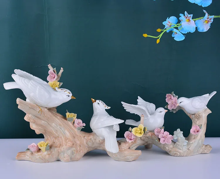 Ceramic Hummingbird Figurines Charming Home Decor and Gift Accessories Featuring Delicate Flower Birds
