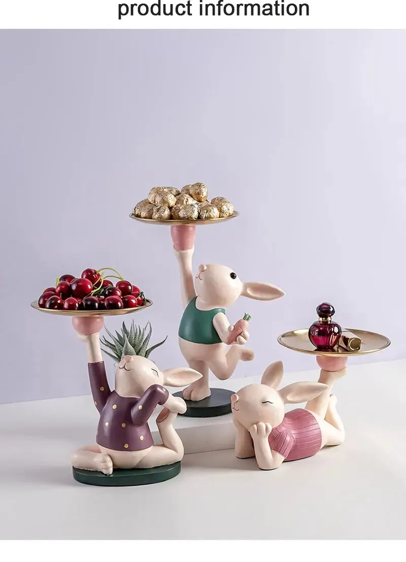 Nordic Creative Rabbit Figurine Tray Adorable Living Room and Entrance Décor for Stylish Key Storage - Perfect Housewarming and New Home Gifts