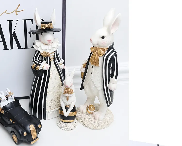 Rabbit Figurine Family Artistic Pastoral Palace Décor for Home, Bedroom, Living Room, Porch - Easter Bunny Resin Crafts Ideal for Kids' Gifts