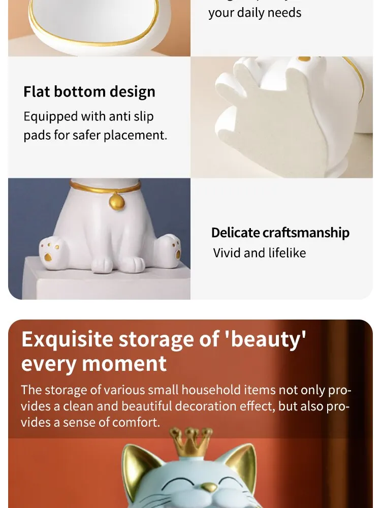 Cat Ornaments Fortune Crown Big Mouth Cat Key Storage Tray, Elegant Housewarming Sculpture Gift with Light Luxury Decorative Touch