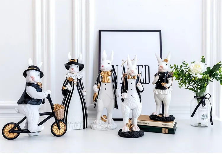 Rabbit Figurine Family Artistic Pastoral Palace Décor for Home, Bedroom, Living Room, Porch - Easter Bunny Resin Crafts Ideal for Kids' Gifts