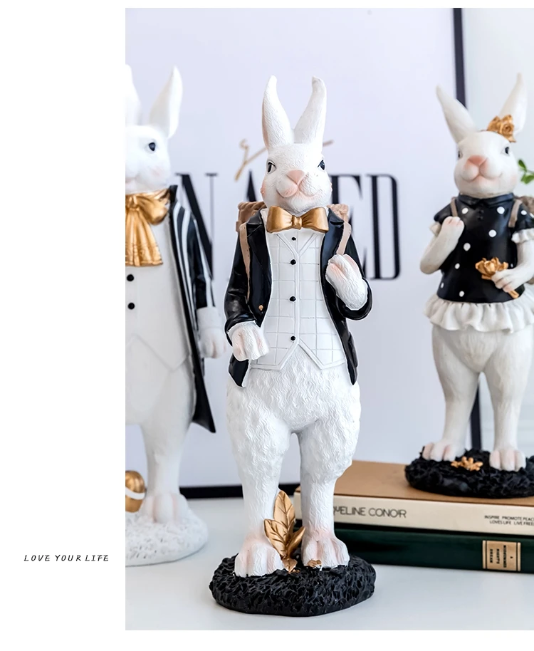 Rabbit Figurine Family Artistic Pastoral Palace Décor for Home, Bedroom, Living Room, Porch - Easter Bunny Resin Crafts Ideal for Kids' Gifts