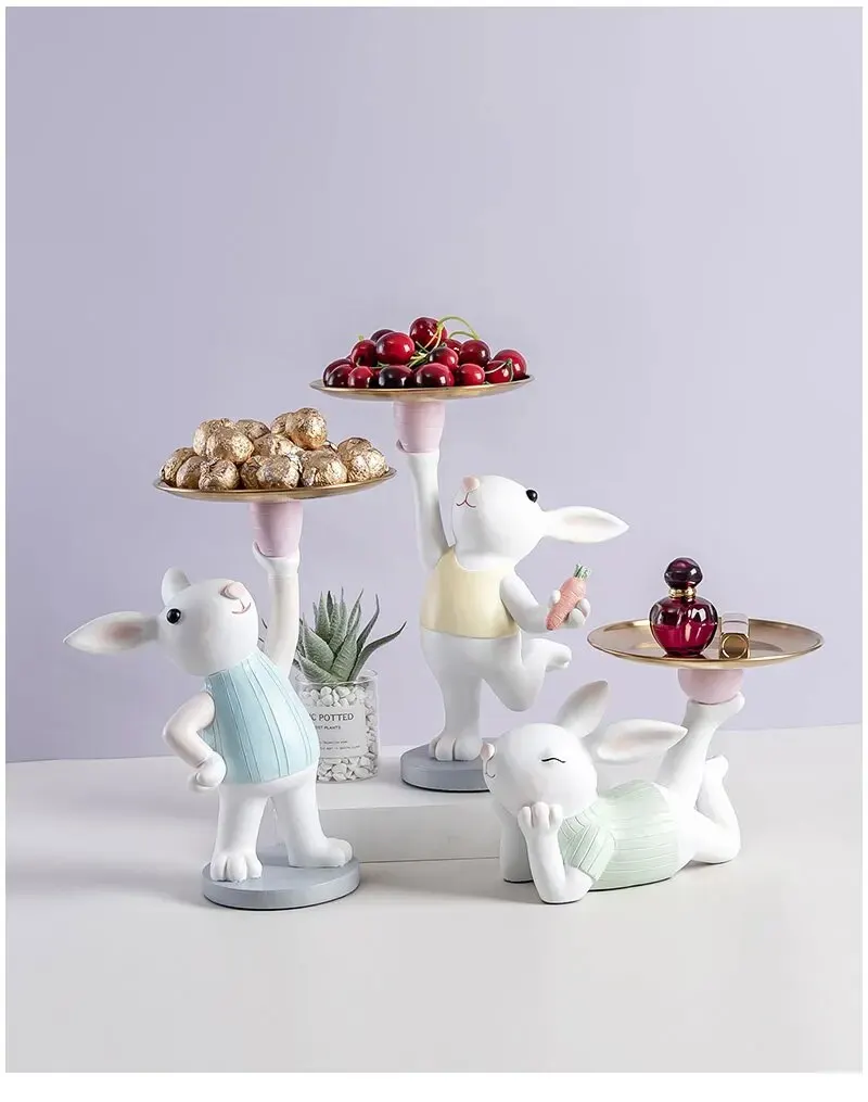 Nordic Creative Rabbit Figurine Tray Adorable Living Room and Entrance Décor for Stylish Key Storage - Perfect Housewarming and New Home Gifts