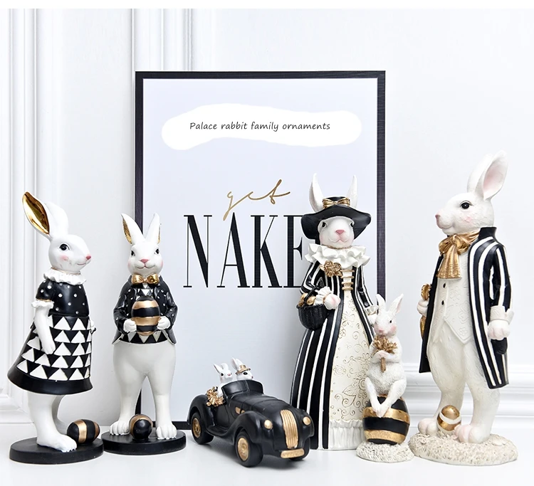 Rabbit Figurine Family Artistic Pastoral Palace Décor for Home, Bedroom, Living Room, Porch - Easter Bunny Resin Crafts Ideal for Kids' Gifts