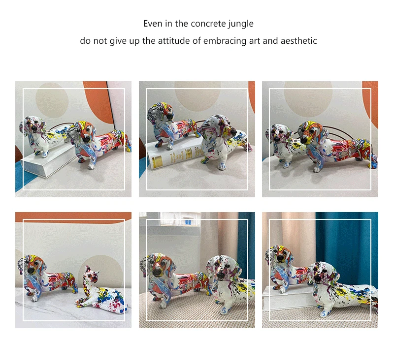 Charming Resin Dachshund Dog Statue A Vibrant Graffiti Art Collectible for Stylish Interior Decor in Your Home, Living Room, or Desktop Display