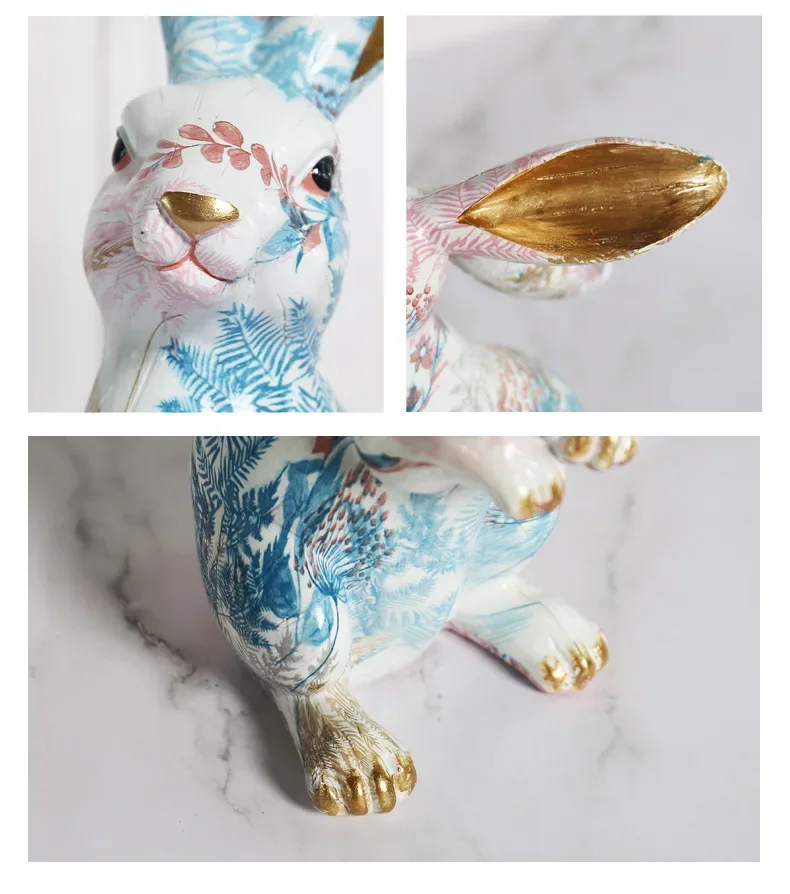 Nordic-Styled Rabbit Figurine Adorable Painted Jade Ornaments in Resin, Perfect for Creative Living Room Gifts and Crafts