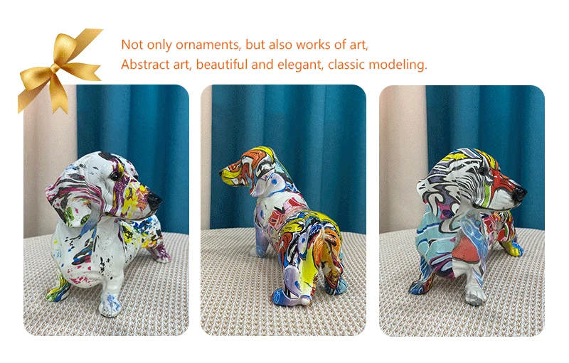 Charming Resin Dachshund Dog Statue A Vibrant Graffiti Art Collectible for Stylish Interior Decor in Your Home, Living Room, or Desktop Display
