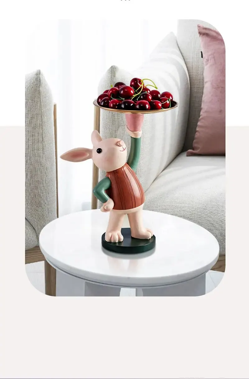 Nordic Creative Rabbit Figurine Tray Adorable Living Room and Entrance Décor for Stylish Key Storage - Perfect Housewarming and New Home Gifts