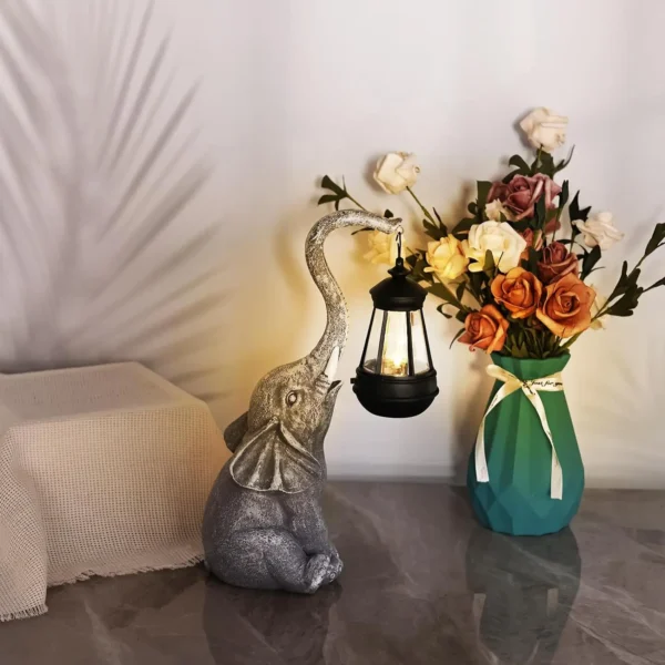 Solar-Powered 15-Inch White Elephant Yard Statue: Charming Garden Decor and Thoughtful Birthday Gift for Mom's Outdoor Spaces, Featuring Elephant Ornaments - Image 2