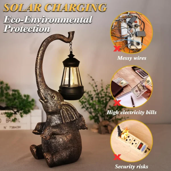 Solar-Powered 15-Inch White Elephant Yard Statue: Charming Garden Decor and Thoughtful Birthday Gift for Mom's Outdoor Spaces, Featuring Elephant Ornaments - Image 5