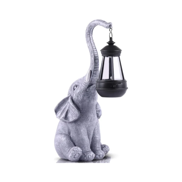 Solar-Powered 15-Inch White Elephant Yard Statue: Charming Garden Decor and Thoughtful Birthday Gift for Mom's Outdoor Spaces, Featuring Elephant Ornaments