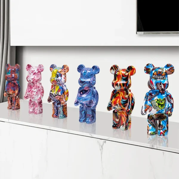 27cm Graffiti Bear Statue Figurine Home Decoration Animal Sculpture Money Jar Modern Room Table Decor Art Ornament - Image 5