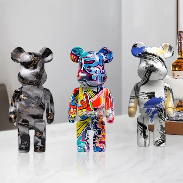 27cm Graffiti Bear Statue Figurine Home Decoration Animal Sculpture Money Jar Modern Room Table Decor Art Ornament - Image 6
