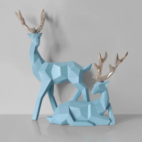 Pair of Geometric Deer Statues Elegant Resin Sculptures for Home Decor, Living Room Accent, or Thoughtful Christmas Gift - Image 2