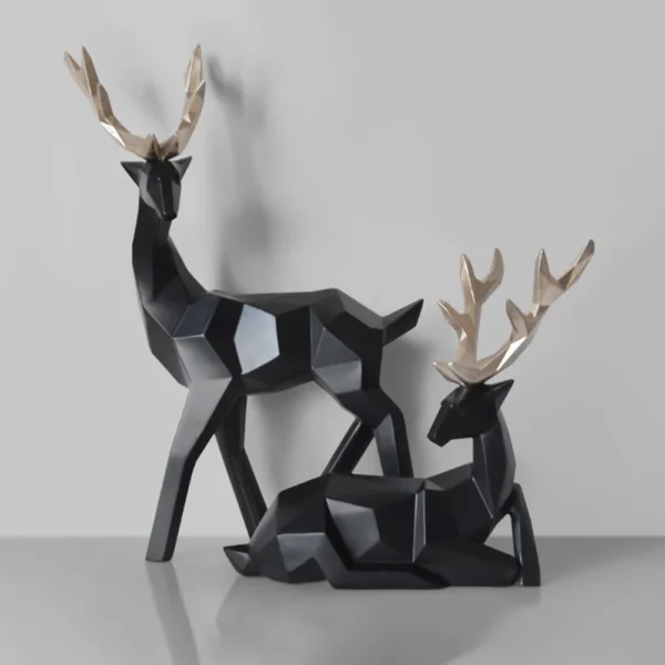 Pair of Geometric Deer Statues Elegant Resin Sculptures for Home Decor, Living Room Accent, or Thoughtful Christmas Gift - Image 3