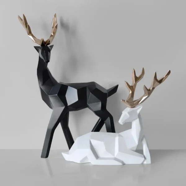 Pair of Geometric Deer Statues Elegant Resin Sculptures for Home Decor, Living Room Accent, or Thoughtful Christmas Gift