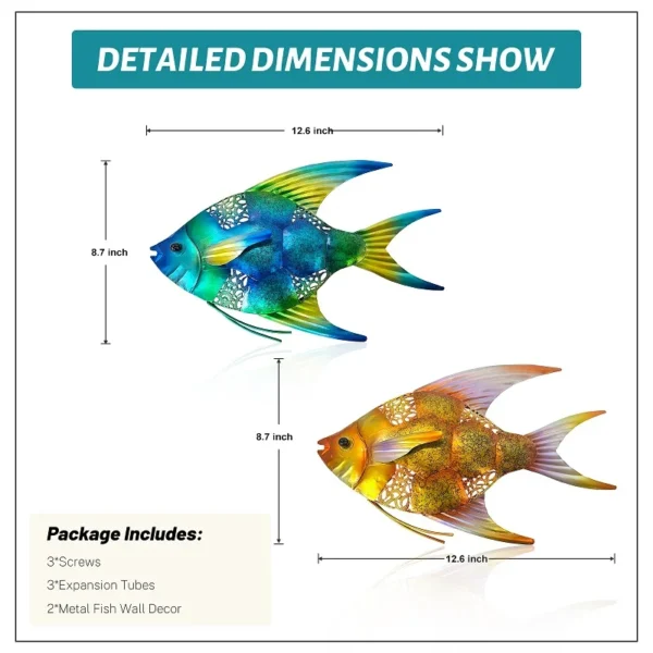 2Pcs Metal Fish Ornaments Stunning Wall Art for Indoor and Outdoor Spaces, Perfect for Poolside, Patio, Living Room, and Bathroom - Image 2
