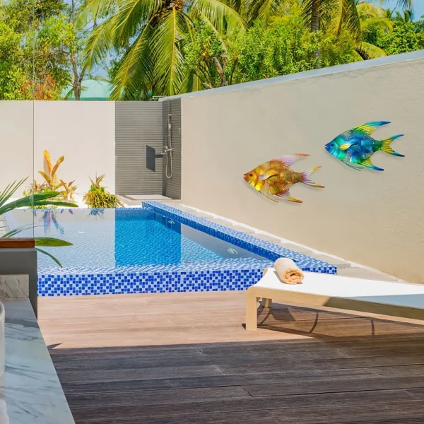 2Pcs Metal Fish Ornaments Stunning Wall Art for Indoor and Outdoor Spaces, Perfect for Poolside, Patio, Living Room, and Bathroom - Image 3