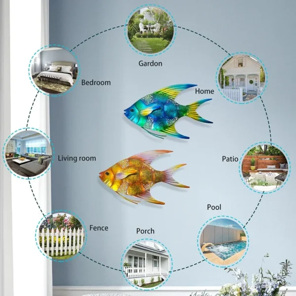 2Pcs Metal Fish Ornaments Stunning Wall Art for Indoor and Outdoor Spaces, Perfect for Poolside, Patio, Living Room, and Bathroom - Image 5