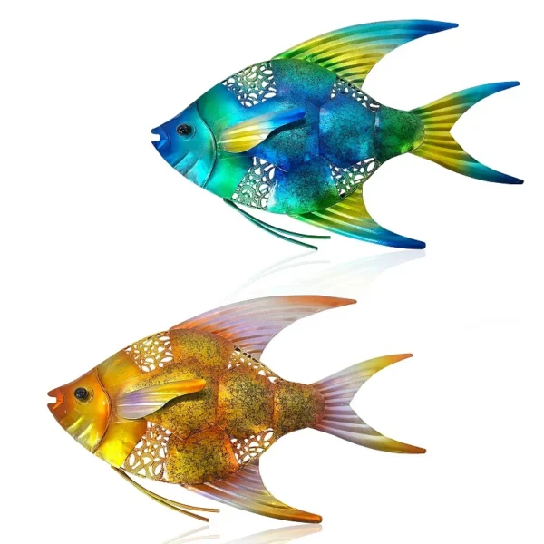 2Pcs Metal Fish Ornaments Stunning Wall Art for Indoor and Outdoor Spaces, Perfect for Poolside, Patio, Living Room, and Bathroom