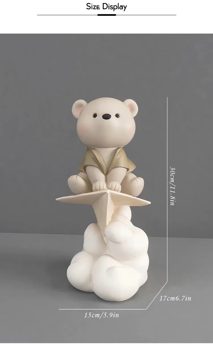 Creative Paper Plane Bear Statue Figures Cute Cartoon Resin Sculptures, Perfect Gift For Friend, Kids' Birthday Present, and Home Decoration Statuettes