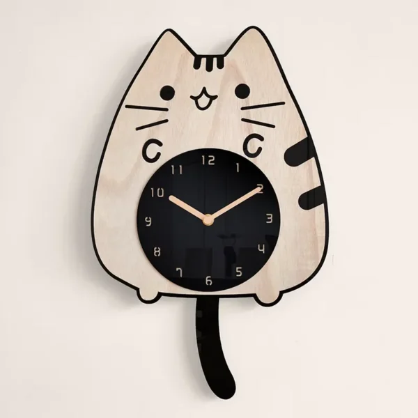 Whimsical 3D Wooden Cartoon Cats Pendulum Clock Playful Home Decor with Swinging Tails, Perfect for Children's Rooms - Image 2