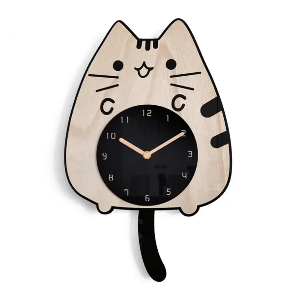 Whimsical 3D Wooden Cartoon Cats Pendulum Clock Playful Home Decor with Swinging Tails, Perfect for Children's Rooms - Image 5