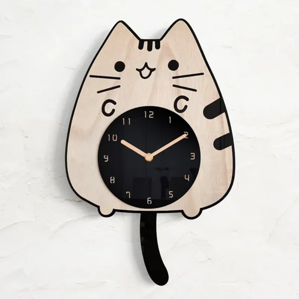 Whimsical 3D Wooden Cartoon Cats Pendulum Clock Playful Home Decor with Swinging Tails, Perfect for Children's Rooms - Image 6
