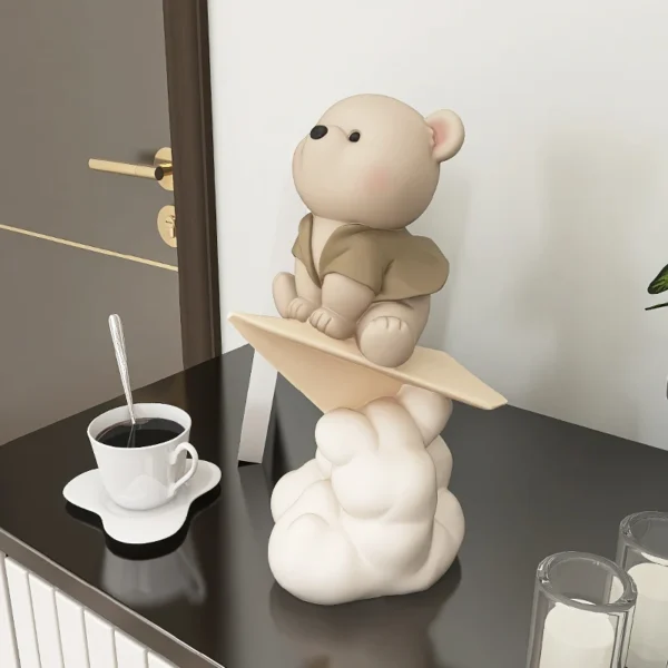 Creative Paper Plane Bear Statue Figures Cute Cartoon Resin Sculptures, Perfect Gift For Friend, Kids' Birthday Present, and Home Decoration Statuettes - Image 3