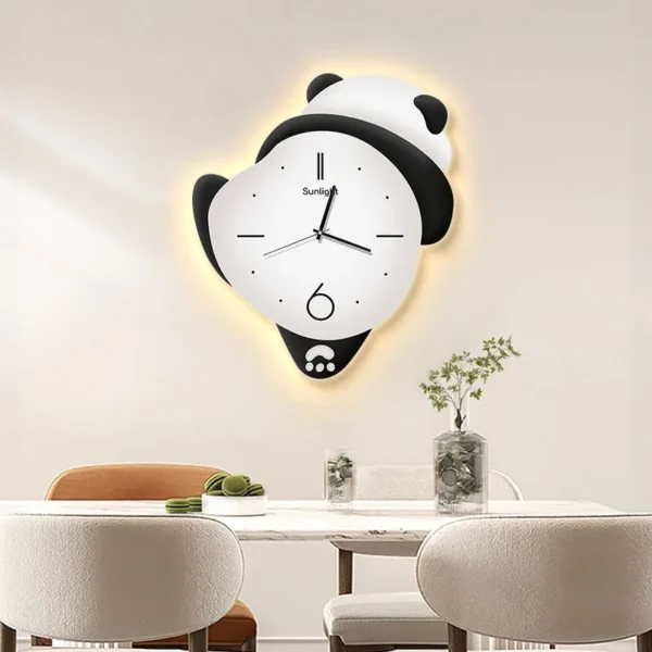 Adorable Panda Family Cartoon Wall Clocks for Children's Bedrooms - Silent & Punch-Free Decor