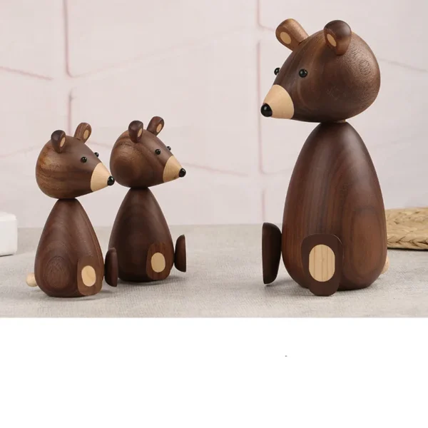 Nordic Design Wooden Brown Bear Statue Home Decor Figurines - High Quality Room Decor Gifts/Crafts/Family Toys - Image 2