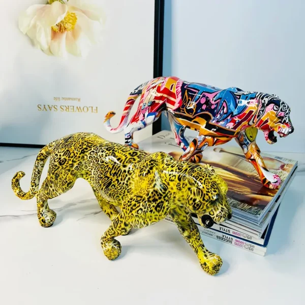 Vibrant Doodle Leopard Statue A Stunning Artisan Craft for Elevating Your Living Room, Bedroom, or Office Decor - Image 3