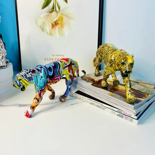 Vibrant Doodle Leopard Statue A Stunning Artisan Craft for Elevating Your Living Room, Bedroom, or Office Decor - Image 4