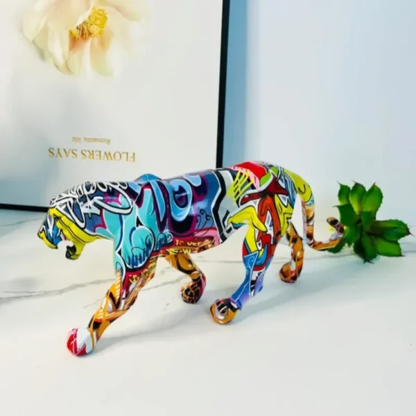 Vibrant Doodle Leopard Statue A Stunning Artisan Craft for Elevating Your Living Room, Bedroom, or Office Decor - Image 6