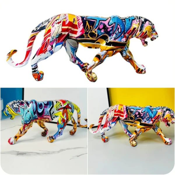 Vibrant Doodle Leopard Statue A Stunning Artisan Craft for Elevating Your Living Room, Bedroom, or Office Decor - Image 2