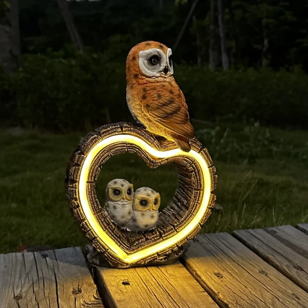 Illuminate Your Garden with Enchanting Owl Light: Solar-Powered Resin Owl Love Decor, Perfect for Outdoor Landscape Decorations and Animal Ornaments