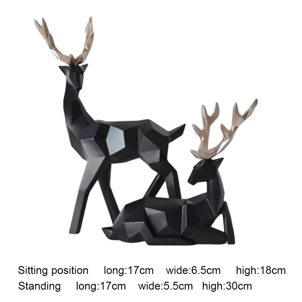 Pair of Geometric Deer Statues Elegant Resin Sculptures for Home Decor, Living Room Accent, or Thoughtful Christmas Gift