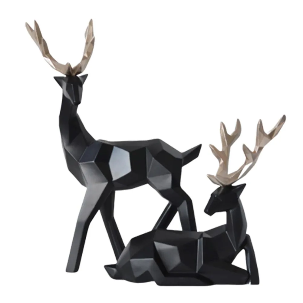 Pair of Geometric Deer Statues Elegant Resin Sculptures for Home Decor, Living Room Accent, or Thoughtful Christmas Gift