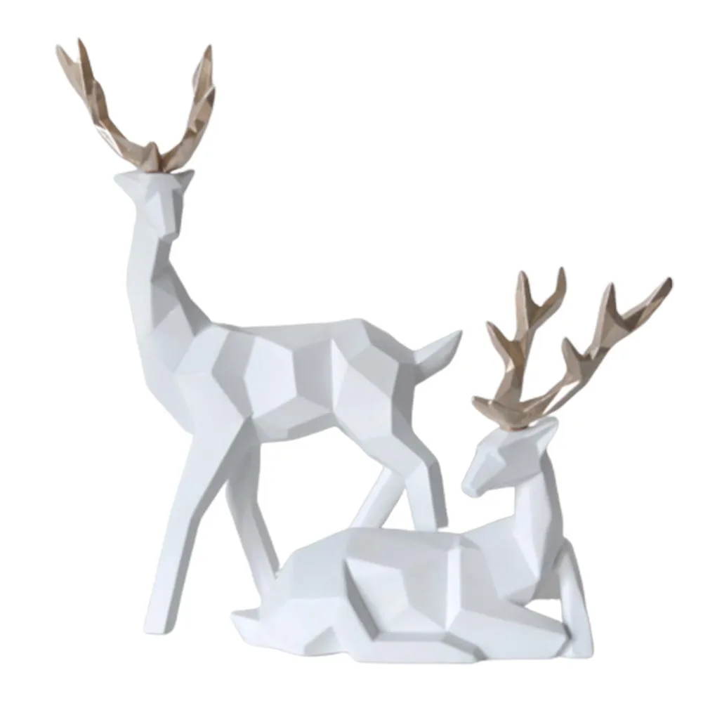 Pair of Geometric Deer Statues Elegant Resin Sculptures for Home Decor, Living Room Accent, or Thoughtful Christmas Gift