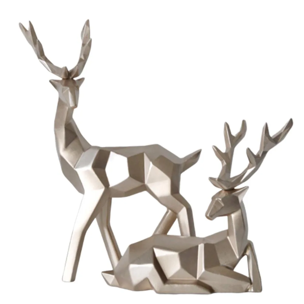 Pair of Geometric Deer Statues Elegant Resin Sculptures for Home Decor, Living Room Accent, or Thoughtful Christmas Gift