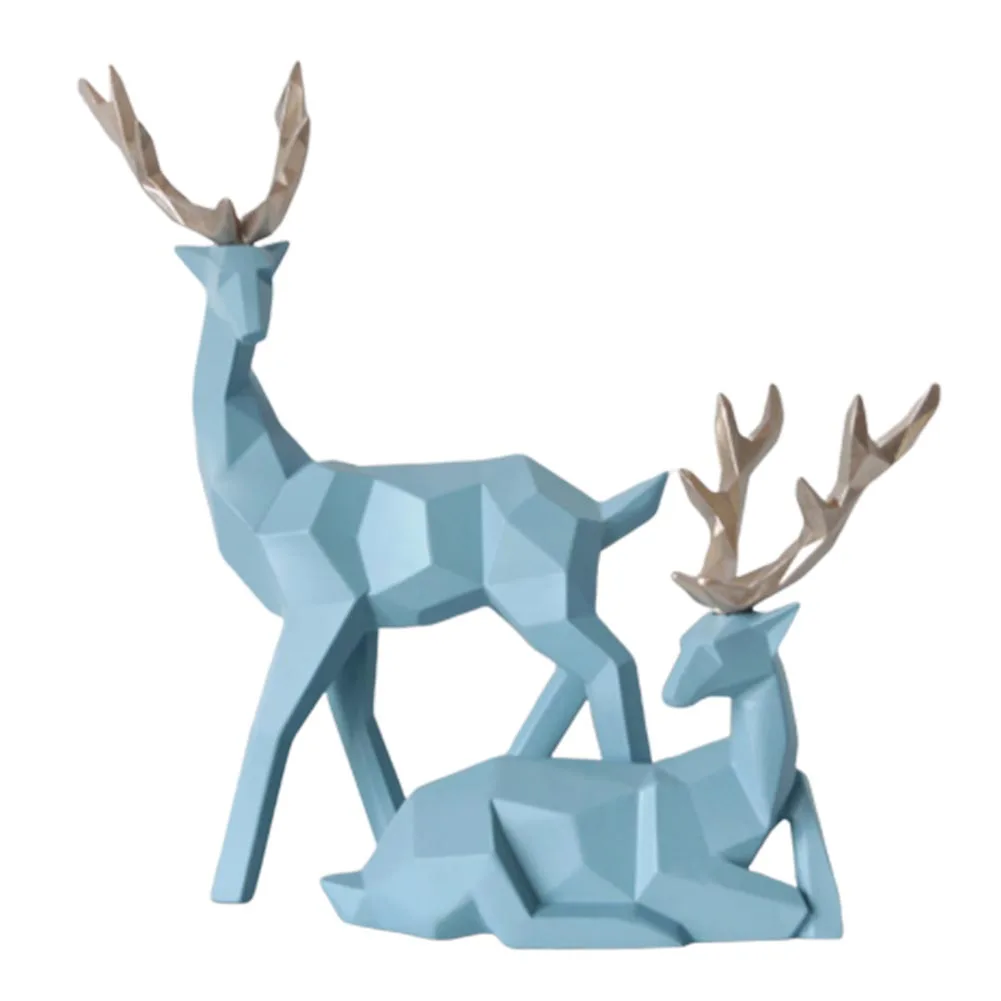 Pair of Geometric Deer Statues Elegant Resin Sculptures for Home Decor, Living Room Accent, or Thoughtful Christmas Gift