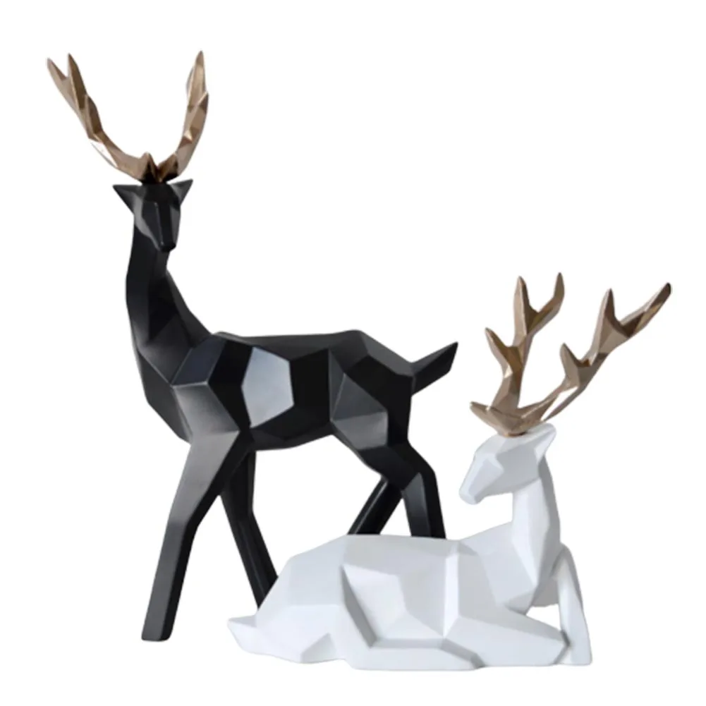 Pair of Geometric Deer Statues Elegant Resin Sculptures for Home Decor, Living Room Accent, or Thoughtful Christmas Gift