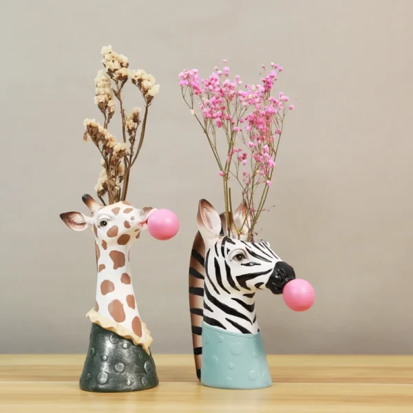 Resin Succulent Plants Flower Planter Plant Pot Vases Basket Cartoon Animal Head Sculpture Zebra and Giraffe Statue Home Decoration