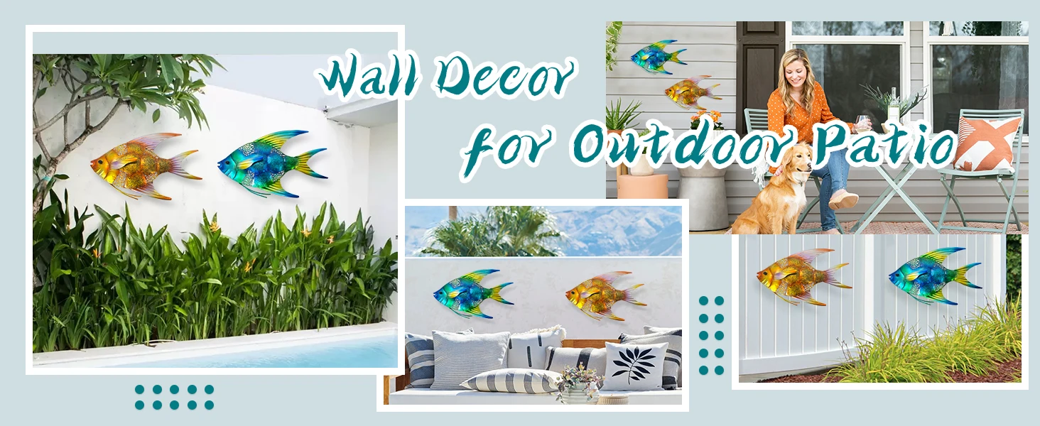 2Pcs Metal Fish Ornaments Stunning Wall Art for Indoor and Outdoor Spaces, Perfect for Poolside, Patio, Living Room, and Bathroom